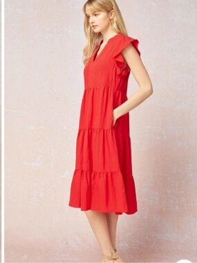 Entro Red Midi Tiered Dress – Size Small
